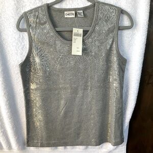 Chico’s Bali Foil Spree Tank Grey Sleeveless; NWT; M/8